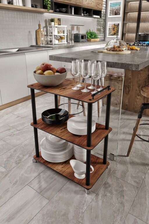 Carucior pentru servire, Hanah Home, Servant, 35x60x74 cm, MDF , Maro