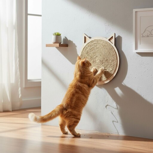Covoraș de zgâriat pentru pisici, Paws &amp; Whiskers, Mondle, Diametru interior: 26 cm, Bej