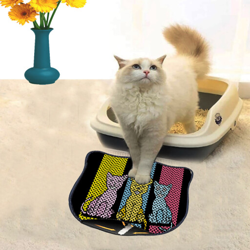Covoras litiera pentru colectarea granulelor de nisip, Paws &amp; Whiskers, Kdkafa0005, 50% PVC/50% poliester, Multicolor