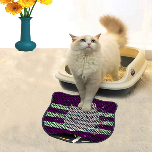 Covoras litiera pentru colectarea granulelor de nisip, Paws &amp; Whiskers, Kdkafa0006, 50% PVC/50% poliester, Multicolor