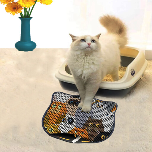 Covoras litiera pentru colectarea granulelor de nisip, Paws &amp; Whiskers, Kdkafa0008, 50% PVC/50% poliester, Multicolor