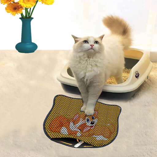 Covoras litiera pentru colectarea granulelor de nisip, Paws &amp; Whiskers, Kdkafa0021, 50% PVC/50% poliester, Multicolor