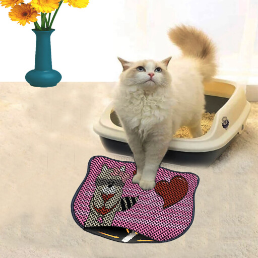 Covoras litiera pentru colectarea granulelor de nisip, Paws &amp; Whiskers, Kdkafa0027, 50% PVC/50% poliester, Multicolor