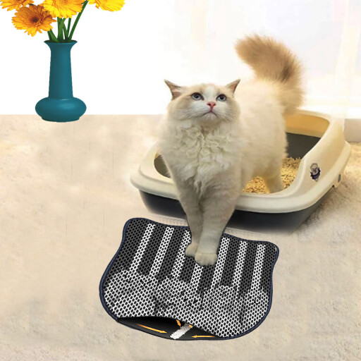 Covoras litiera pentru colectarea granulelor de nisip, Paws &amp; Whiskers, Kdkafa0042, 50% PVC/50% poliester, Multicolor