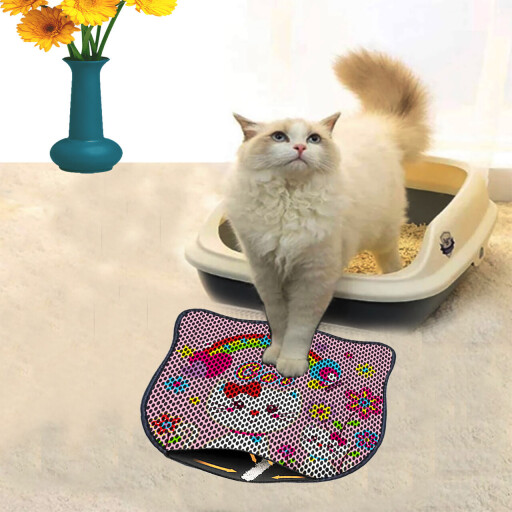 Covoras litiera pentru colectarea granulelor de nisip, Paws &amp; Whiskers, Kdkafa0047, 50% PVC/50% poliester, Multicolor