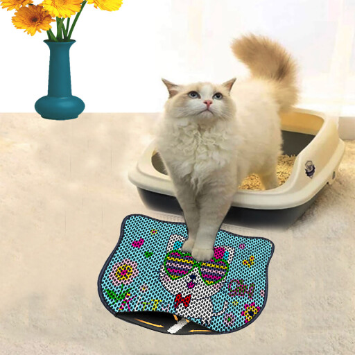 Covoras litiera pentru colectarea granulelor de nisip, Paws &amp; Whiskers, Kdkafa0048, 50% PVC/50% poliester, Multicolor