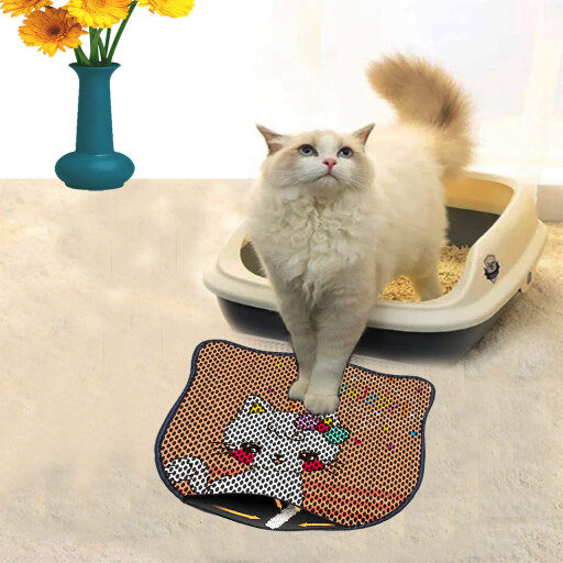 Covoras litiera pentru colectarea granulelor de nisip, Paws &amp; Whiskers, Kdkafa0050, 50% PVC/50% poliester, Multicolor