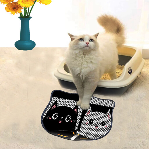 Covoras litiera pentru colectarea granulelor de nisip, Paws &amp; Whiskers, Kdkafa0051, 50% PVC/50% poliester, Multicolor