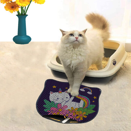 Covoras litiera pentru colectarea granulelor de nisip, Paws &amp; Whiskers, Kdkafa0052, 50% PVC/50% poliester, Multicolor