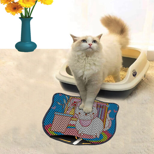 Covoras litiera pentru colectarea granulelor de nisip, Paws &amp; Whiskers, Kdkafa0053, 50% PVC/50% poliester, Multicolor