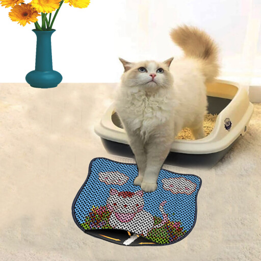 Covoras litiera pentru colectarea granulelor de nisip, Paws &amp; Whiskers, Kdkafa0055, 50% PVC/50% poliester, Multicolor