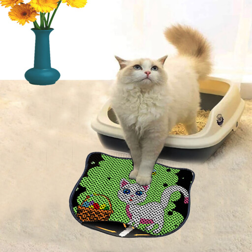 Covoras litiera pentru colectarea granulelor de nisip, Paws &amp; Whiskers, Kdkafa0056, 50% PVC/50% poliester, Multicolor