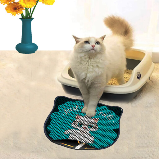 Covoras litiera pentru colectarea granulelor de nisip, Paws &amp; Whiskers, Kdkafa0057, 50% PVC/50% poliester, Multicolor