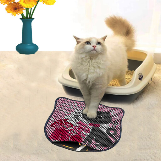 Covoras litiera pentru colectarea granulelor de nisip, Paws &amp; Whiskers, Kdkafa0058, 50% PVC/50% poliester, Multicolor