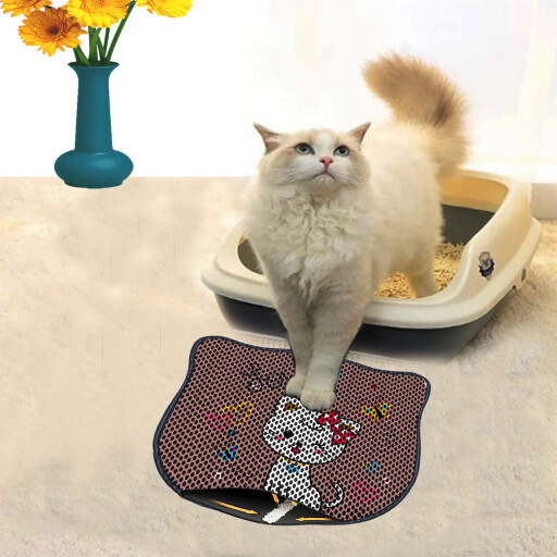 Covoras litiera pentru colectarea granulelor de nisip, Paws &amp; Whiskers, Kdkafa0059, 50% PVC/50% poliester, Multicolor