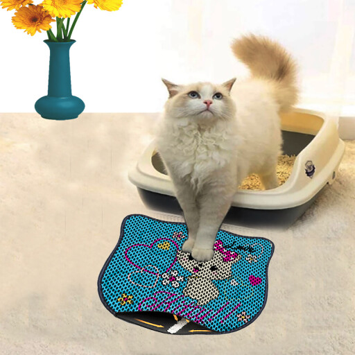 Covoras litiera pentru colectarea granulelor de nisip, Paws &amp; Whiskers, Kdkafa0066, 50% PVC/50% poliester, Multicolor