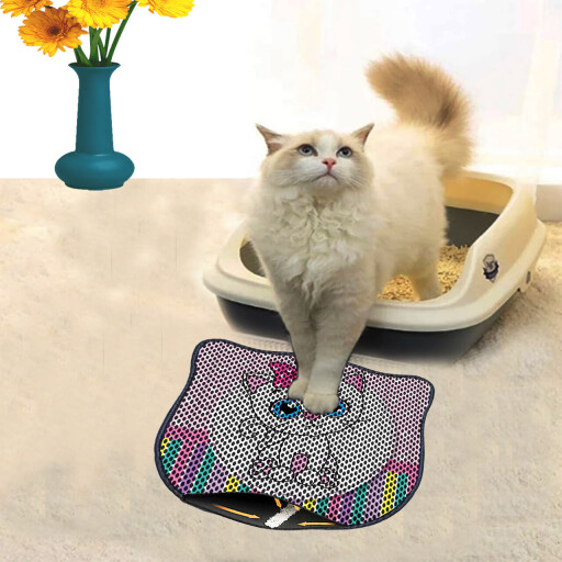 Covoras litiera pentru colectarea granulelor de nisip, Paws &amp; Whiskers, Kdkafa0068, 50% PVC/50% poliester, Multicolor