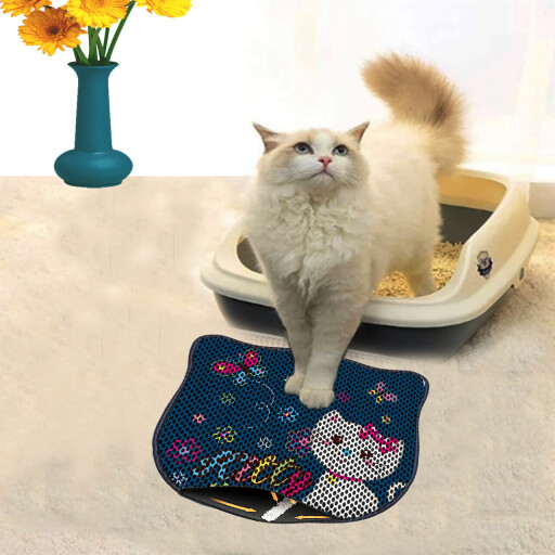 Covoras litiera pentru colectarea granulelor de nisip, Paws &amp; Whiskers, Kdkafa0085, 50% PVC/50% poliester, Multicolor