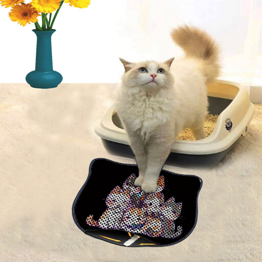 Covoras litiera pentru colectarea granulelor de nisip, Paws &amp; Whiskers, Kdkafa0088, 50% PVC/50% poliester, Multicolor