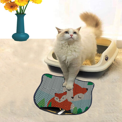 Covoras litiera pentru colectarea granulelor de nisip, Paws &amp; Whiskers, Kdkafa0097, 50% PVC/50% poliester, Multicolor