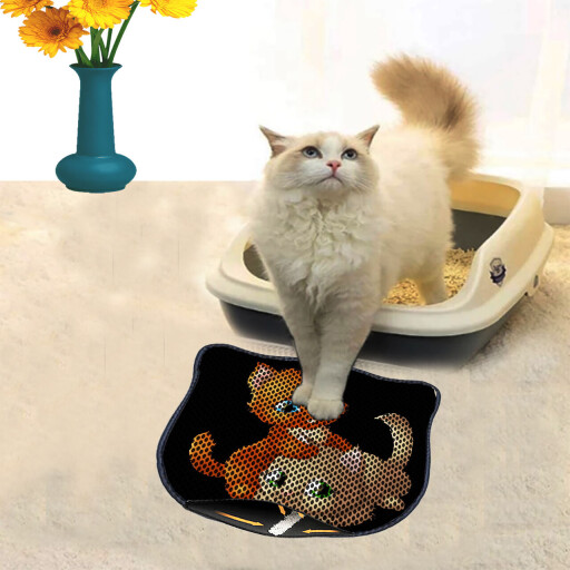 Covoras litiera pentru colectarea granulelor de nisip, Paws &amp; Whiskers, Kdkafa0100, 50% PVC/50% poliester, Multicolor
