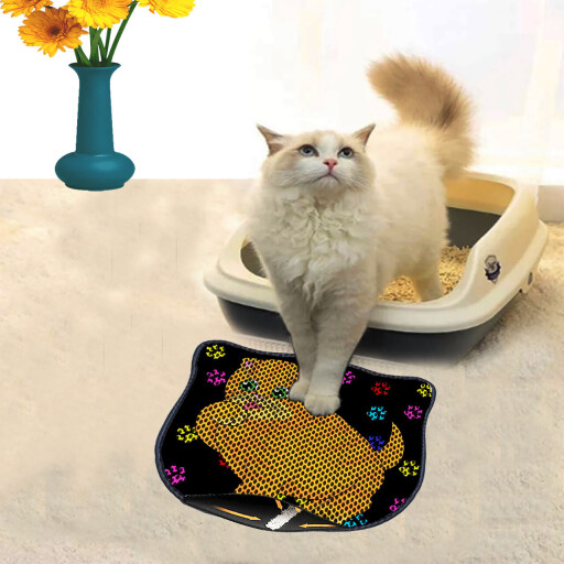 Covoras litiera pentru colectarea granulelor de nisip, Paws &amp; Whiskers, Kdkafa0101, 50% PVC/50% poliester, Multicolor