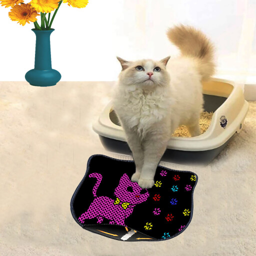 Covoras litiera pentru colectarea granulelor de nisip, Paws &amp; Whiskers, Kdkafa0104, 50% PVC/50% poliester, Multicolor