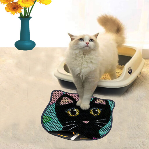 Covoras litiera pentru colectarea granulelor de nisip, Paws &amp; Whiskers, Kdkafa0109, 50% PVC/50% poliester, Multicolor