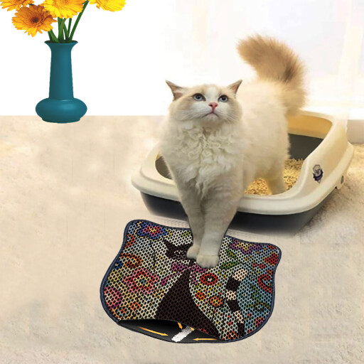 Covoras litiera pentru colectarea granulelor de nisip, Paws &amp; Whiskers, Kdkafa0110, 50% PVC/50% poliester, Multicolor
