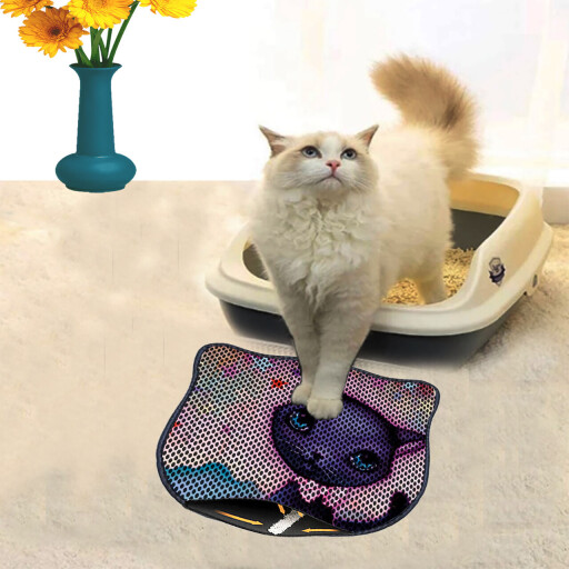 Covoras litiera pentru colectarea granulelor de nisip, Paws &amp; Whiskers, Kdkafa0112, 50% PVC/50% poliester, Multicolor
