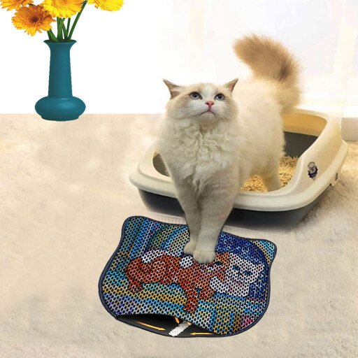 Covoras litiera pentru colectarea granulelor de nisip, Paws &amp; Whiskers, Kdkafa0114, 50% PVC/50% poliester, Multicolor