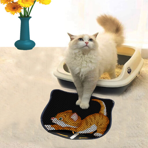Covoras litiera pentru colectarea granulelor de nisip, Paws &amp; Whiskers, Kdkafa0118, 50% PVC/50% poliester, Multicolor