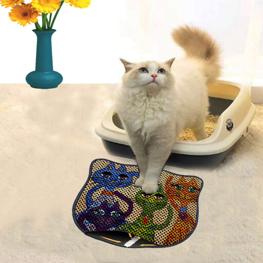 Covoras litiera pentru colectarea granulelor de nisip, Paws &amp; Whiskers, Kdkafa0120, 50% PVC/50% poliester, Multicolor