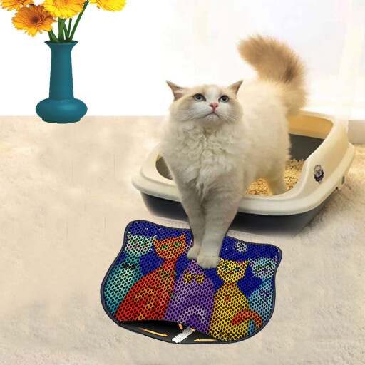 Covoras litiera pentru colectarea granulelor de nisip, Paws &amp; Whiskers, Kdkafa0121, 50% PVC/50% poliester, Multicolor