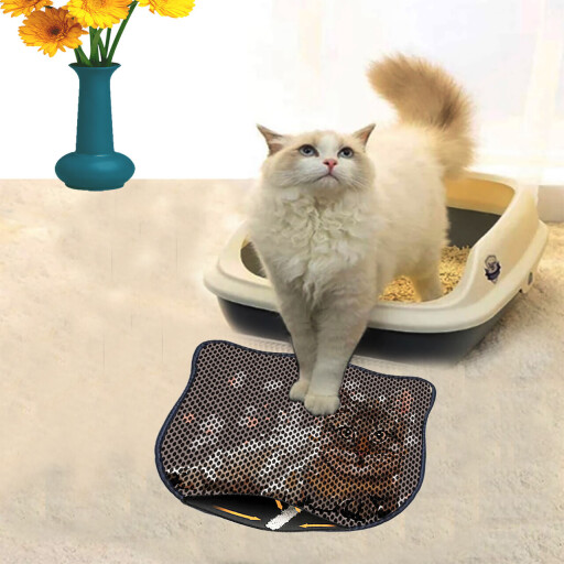 Covoras litiera pentru colectarea granulelor de nisip, Paws &amp; Whiskers, Kdkafa0125, 50% PVC/50% poliester, Multicolor