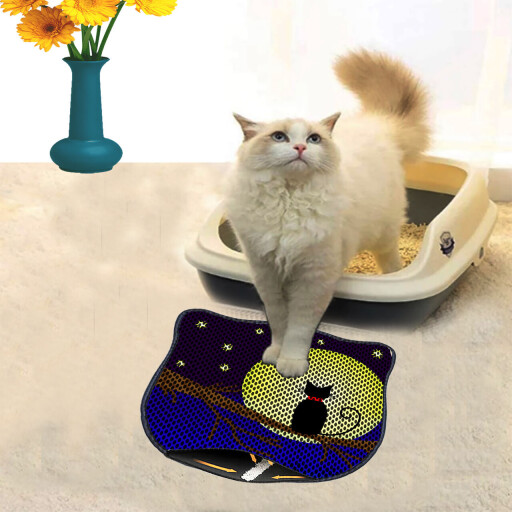Covoras litiera pentru colectarea granulelor de nisip, Paws &amp; Whiskers, Kdkafa0126, 50% PVC/50% poliester, Multicolor