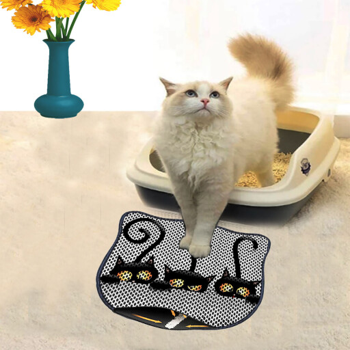 Covoras litiera pentru colectarea granulelor de nisip, Paws &amp; Whiskers, Kdkafa0127, 50% PVC/50% poliester, Multicolor