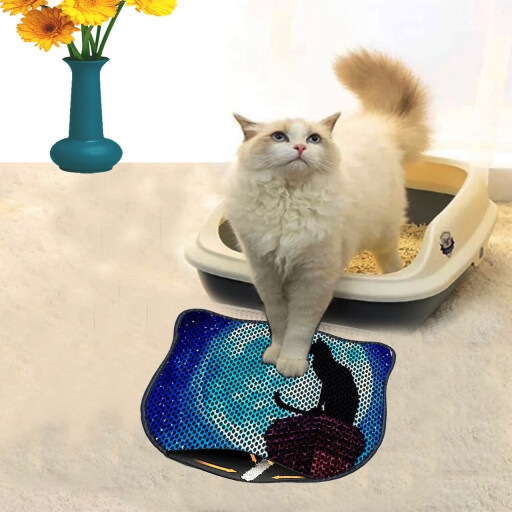Covoras litiera pentru colectarea granulelor de nisip, Paws &amp; Whiskers, Kdkafa0131, 50% PVC/50% poliester, Multicolor