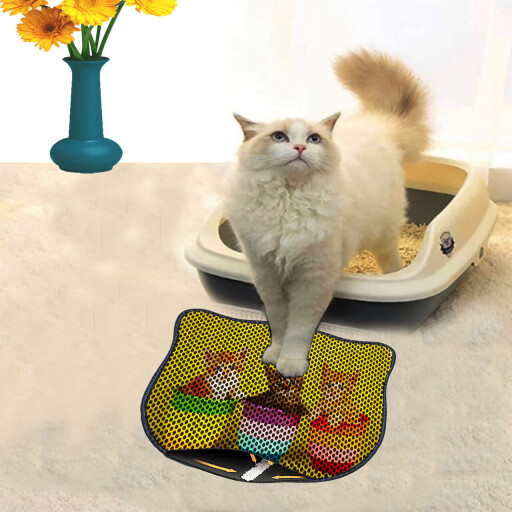 Covoras litiera pentru colectarea granulelor de nisip, Paws &amp; Whiskers, Kdkafa0137, 50% PVC/50% poliester, Multicolor