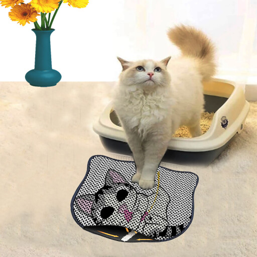 Covoras litiera pentru colectarea granulelor de nisip, Paws &amp; Whiskers, Kdkafa0138, 50% PVC/50% poliester, Multicolor