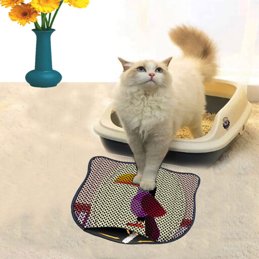 Covoras litiera pentru colectarea granulelor de nisip, Paws &amp; Whiskers, Kdkafa0139, 50% PVC/50% poliester, Multicolor