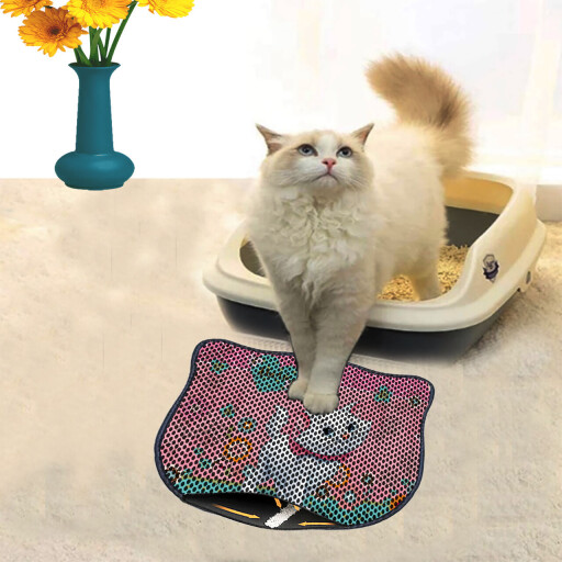Covoras litiera pentru colectarea granulelor de nisip, Paws &amp; Whiskers, Kdkafa0140, 50% PVC/50% poliester, Multicolor