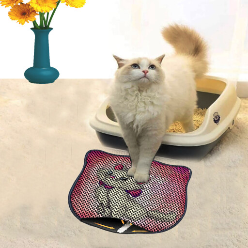 Covoras litiera pentru colectarea granulelor de nisip, Paws &amp; Whiskers, Kdkafa0143, 50% PVC/50% poliester, Multicolor