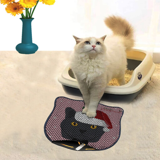 Covoras litiera pentru colectarea granulelor de nisip, Paws &amp; Whiskers, Kdkafa0147, 50% PVC/50% poliester, Multicolor