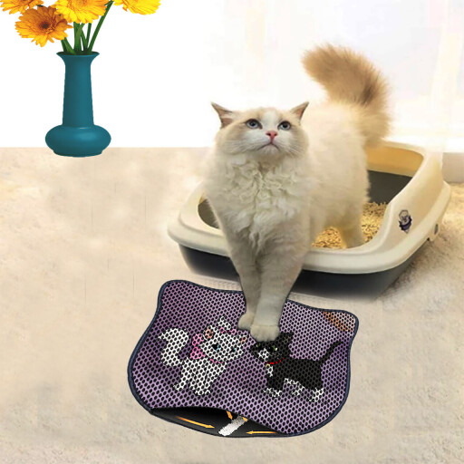 Covoras litiera pentru colectarea granulelor de nisip, Paws &amp; Whiskers, Kdkafa0149, 50% PVC/50% poliester, Multicolor