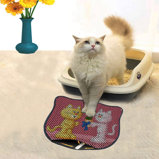 Covoras litiera pentru colectarea granulelor de nisip, Paws &amp; Whiskers, Kdkafa0151, 50% PVC/50% poliester, Multicolor