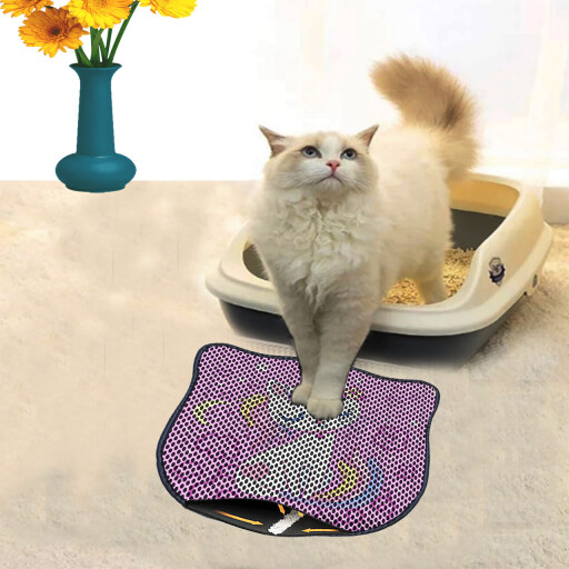 Covoras litiera pentru colectarea granulelor de nisip, Paws &amp; Whiskers, Kdkafa0161, 50% PVC/50% poliester, Multicolor
