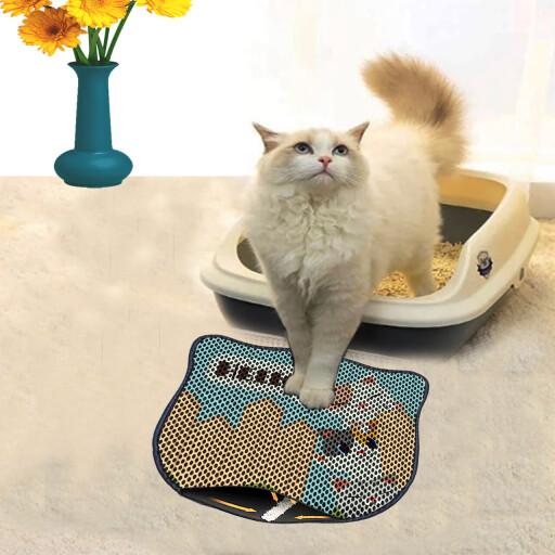 Covoras litiera pentru colectarea granulelor de nisip, Paws &amp; Whiskers, Kdkafa0164, 50% PVC/50% poliester, Multicolor