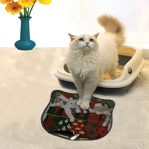 Covoras litiera pentru colectarea granulelor de nisip, Paws &amp; Whiskers, Kdkafa0169, 50% PVC/50% poliester, Multicolor