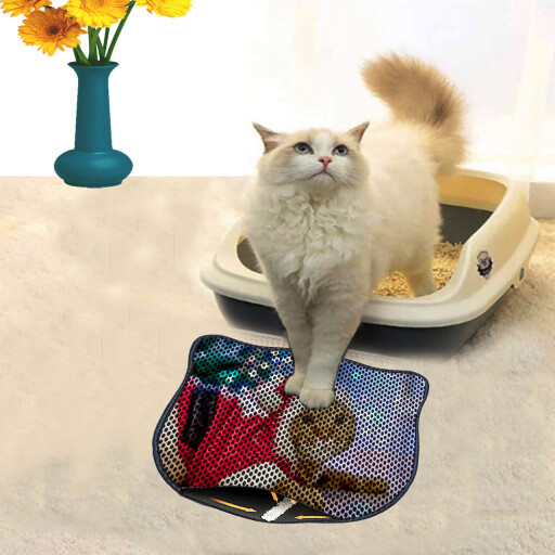 Covoras litiera pentru colectarea granulelor de nisip, Paws &amp; Whiskers, Kdkafa0175, 50% PVC/50% poliester, Multicolor